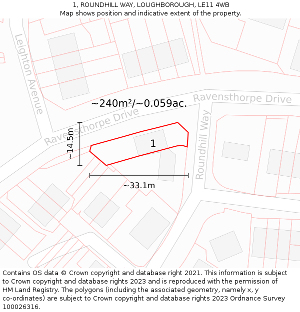 1, ROUNDHILL WAY, LOUGHBOROUGH, LE11 4WB: Plot and title map