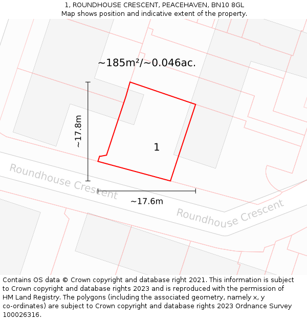 1, ROUNDHOUSE CRESCENT, PEACEHAVEN, BN10 8GL: Plot and title map