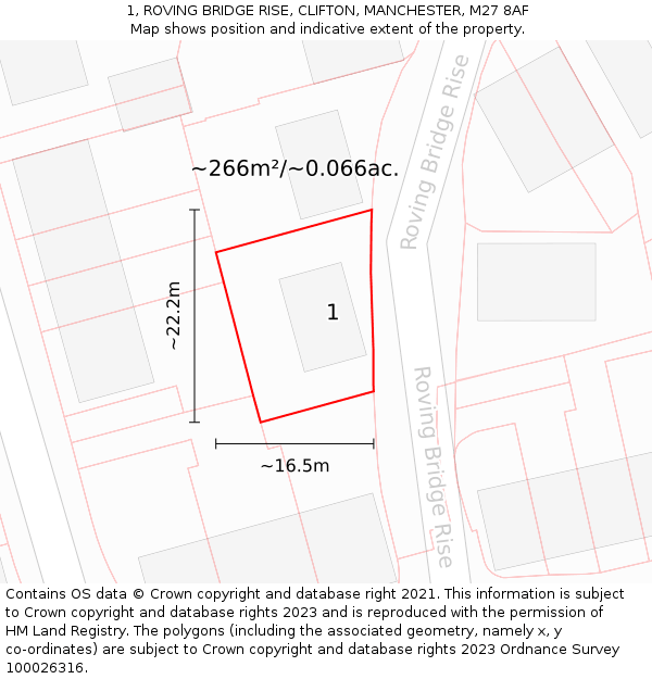 1, ROVING BRIDGE RISE, CLIFTON, MANCHESTER, M27 8AF: Plot and title map