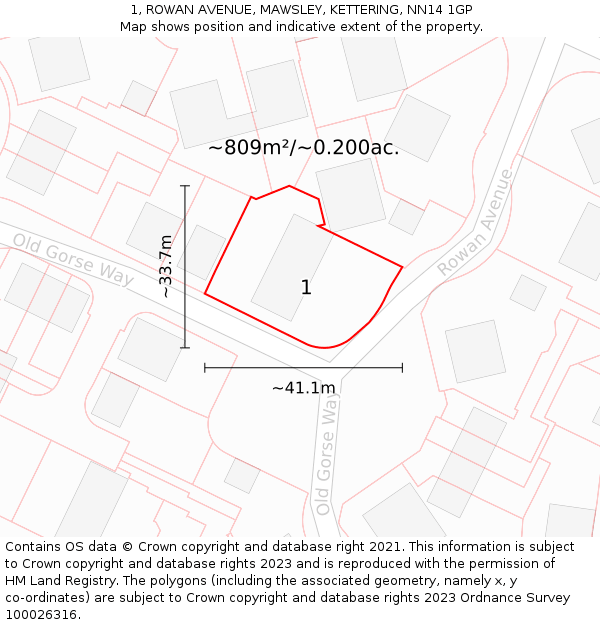 1, ROWAN AVENUE, MAWSLEY, KETTERING, NN14 1GP: Plot and title map