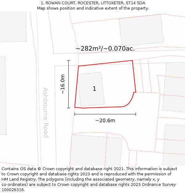 1, ROWAN COURT, ROCESTER, UTTOXETER, ST14 5DA: Plot and title map