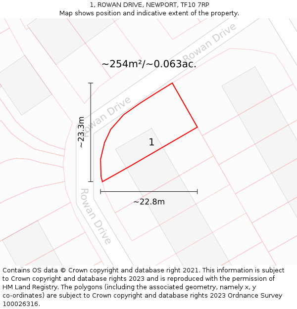 1, ROWAN DRIVE, NEWPORT, TF10 7RP: Plot and title map