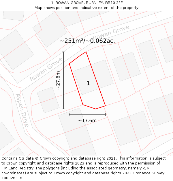 1, ROWAN GROVE, BURNLEY, BB10 3FE: Plot and title map