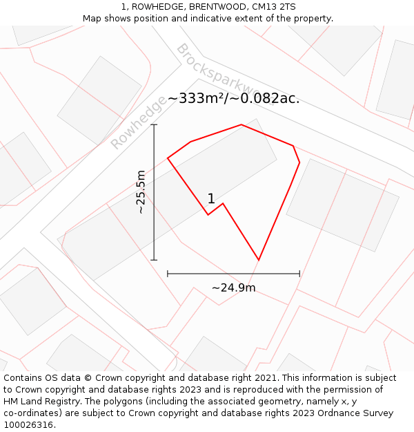 1, ROWHEDGE, BRENTWOOD, CM13 2TS: Plot and title map