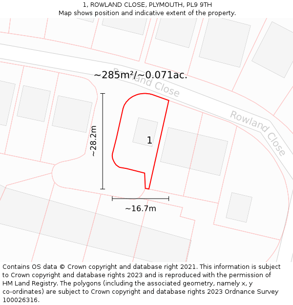 1, ROWLAND CLOSE, PLYMOUTH, PL9 9TH: Plot and title map
