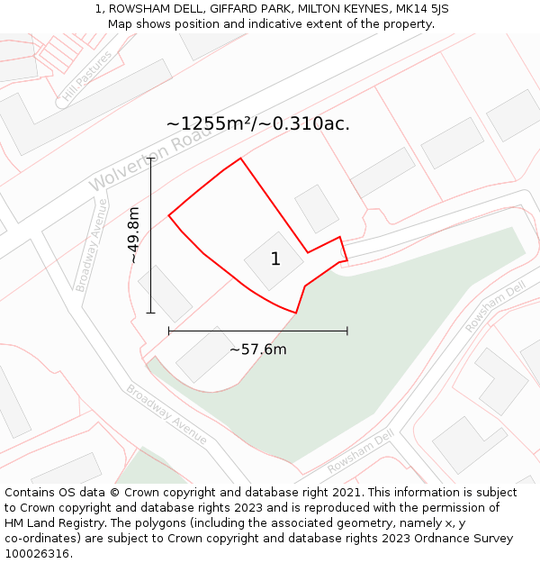 1, ROWSHAM DELL, GIFFARD PARK, MILTON KEYNES, MK14 5JS: Plot and title map