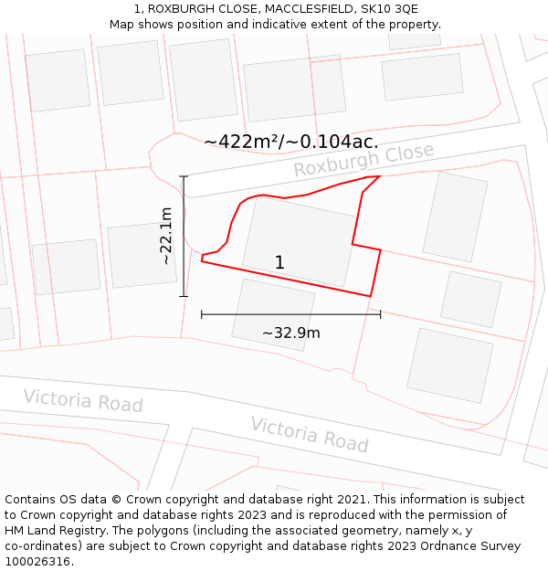 1, ROXBURGH CLOSE, MACCLESFIELD, SK10 3QE: Plot and title map