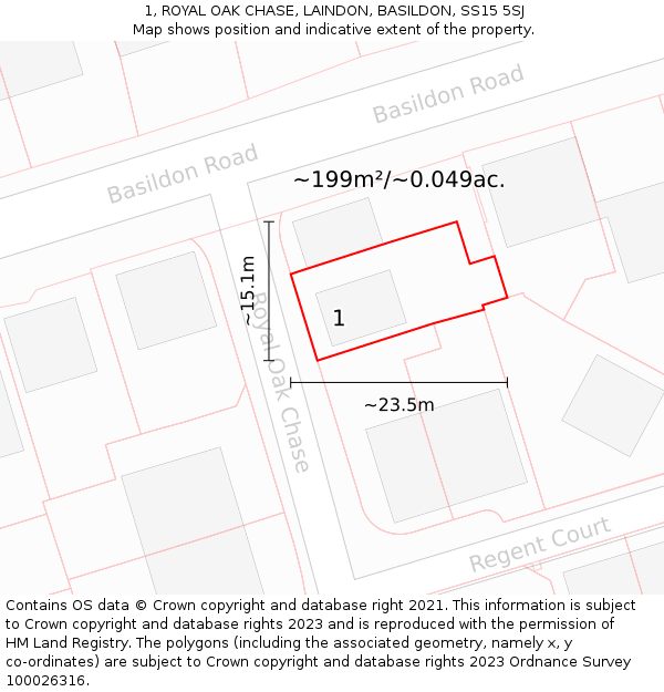 1, ROYAL OAK CHASE, LAINDON, BASILDON, SS15 5SJ: Plot and title map