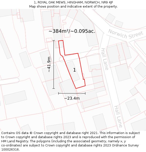 1, ROYAL OAK MEWS, HINGHAM, NORWICH, NR9 4JF: Plot and title map