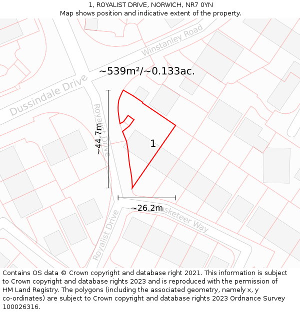 1, ROYALIST DRIVE, NORWICH, NR7 0YN: Plot and title map