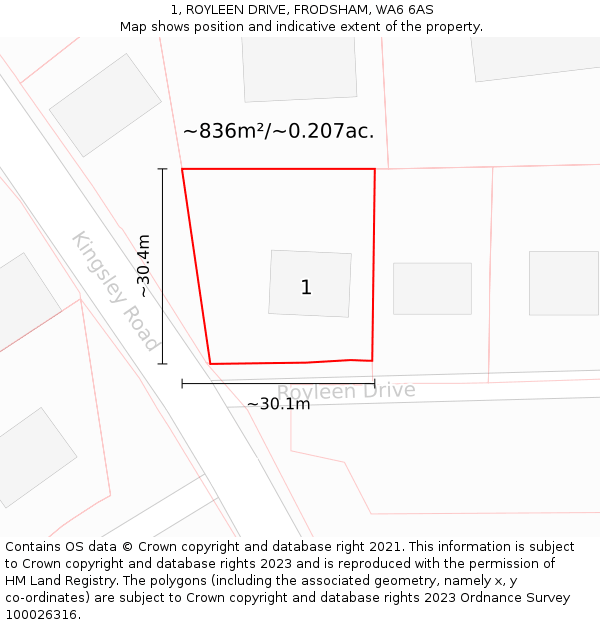 1, ROYLEEN DRIVE, FRODSHAM, WA6 6AS: Plot and title map