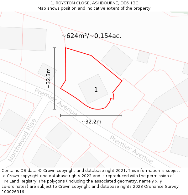 1, ROYSTON CLOSE, ASHBOURNE, DE6 1BG: Plot and title map