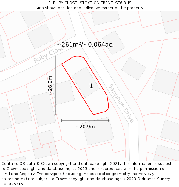 1, RUBY CLOSE, STOKE-ON-TRENT, ST6 8HS: Plot and title map