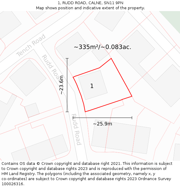 1, RUDD ROAD, CALNE, SN11 9PN: Plot and title map