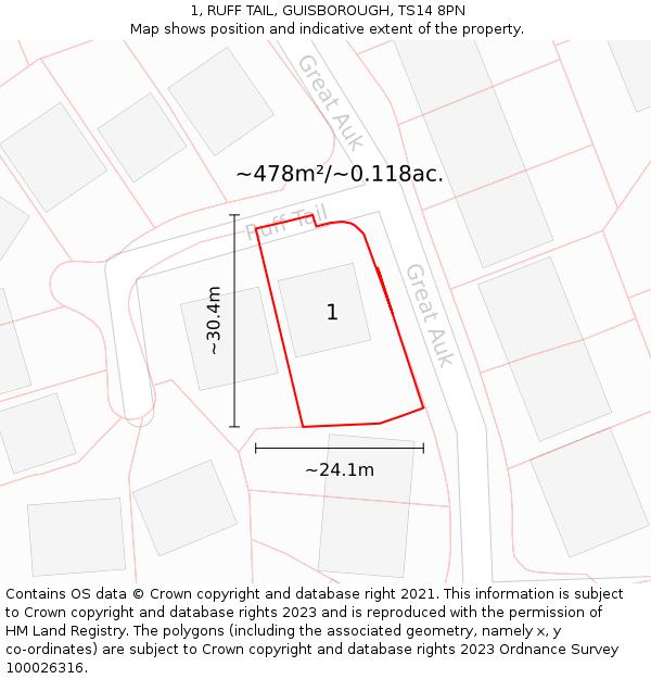 1, RUFF TAIL, GUISBOROUGH, TS14 8PN: Plot and title map