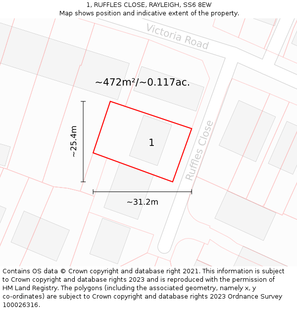 1, RUFFLES CLOSE, RAYLEIGH, SS6 8EW: Plot and title map