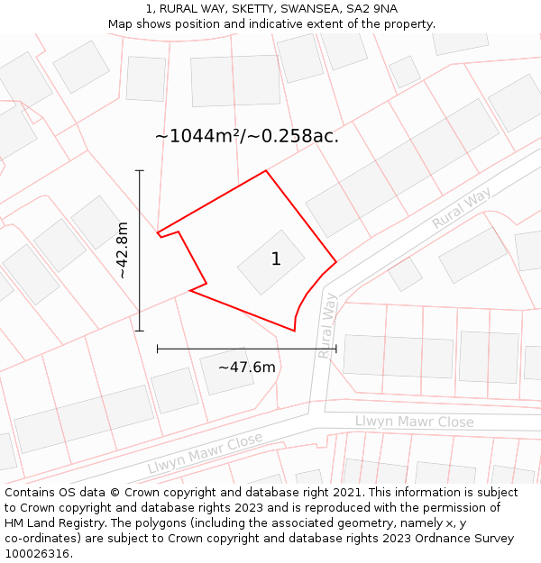 1, RURAL WAY, SKETTY, SWANSEA, SA2 9NA: Plot and title map