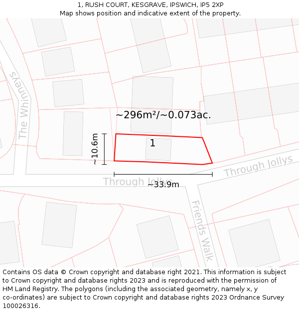 1, RUSH COURT, KESGRAVE, IPSWICH, IP5 2XP: Plot and title map