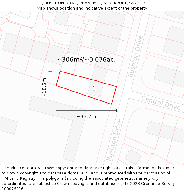 1, RUSHTON DRIVE, BRAMHALL, STOCKPORT, SK7 3LB: Plot and title map