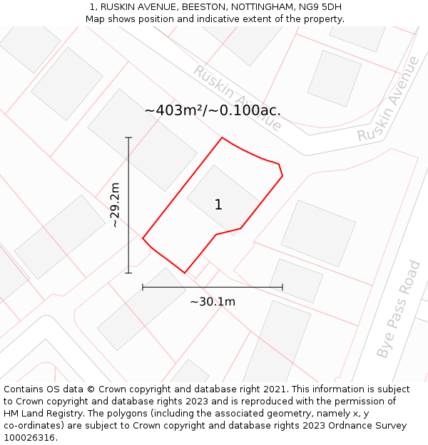 1, RUSKIN AVENUE, BEESTON, NOTTINGHAM, NG9 5DH: Plot and title map