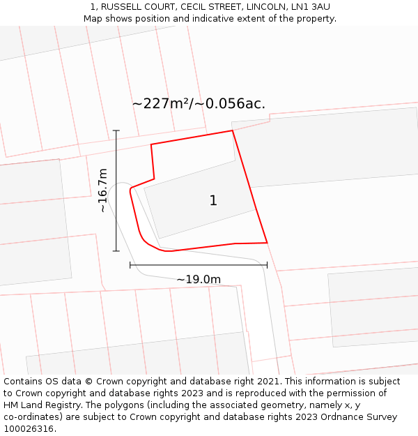 1, RUSSELL COURT, CECIL STREET, LINCOLN, LN1 3AU: Plot and title map
