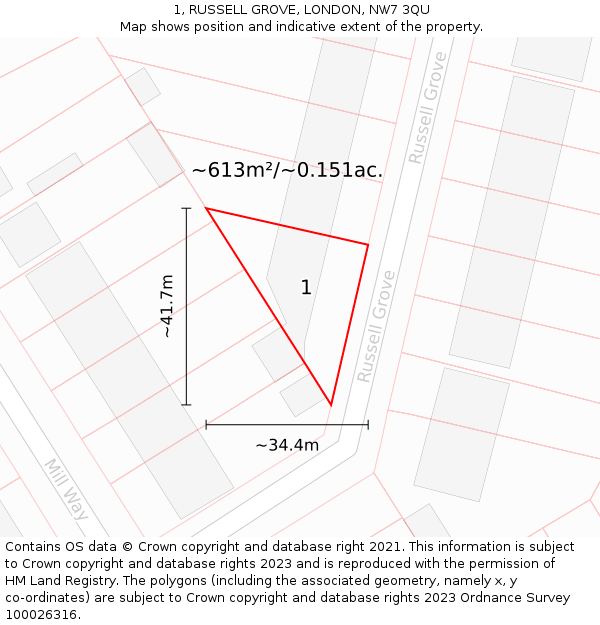 1, RUSSELL GROVE, LONDON, NW7 3QU: Plot and title map