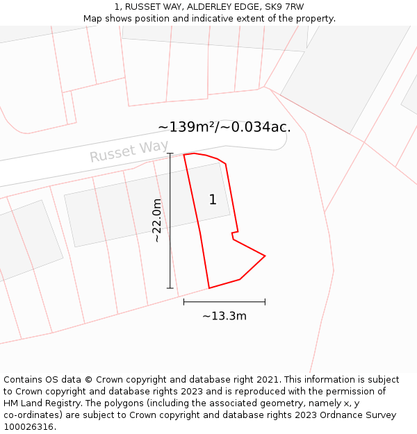 1, RUSSET WAY, ALDERLEY EDGE, SK9 7RW: Plot and title map