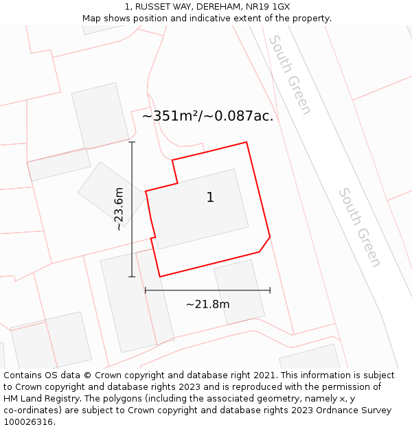 1, RUSSET WAY, DEREHAM, NR19 1GX: Plot and title map