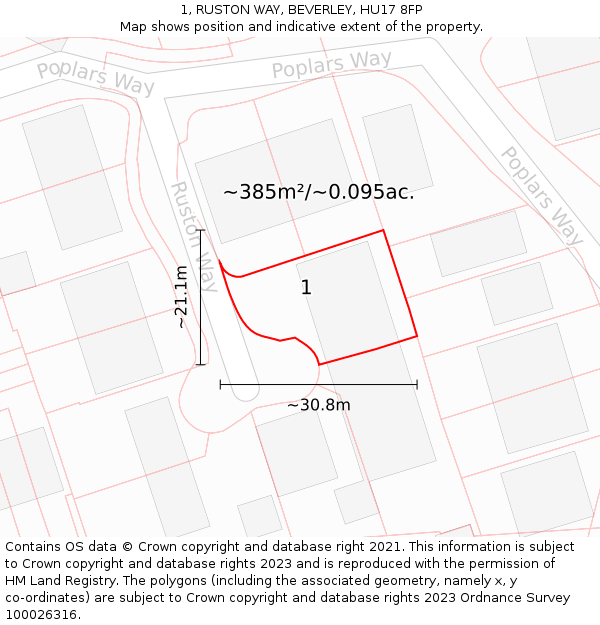 1, RUSTON WAY, BEVERLEY, HU17 8FP: Plot and title map