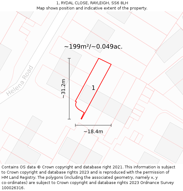 1, RYDAL CLOSE, RAYLEIGH, SS6 8LH: Plot and title map