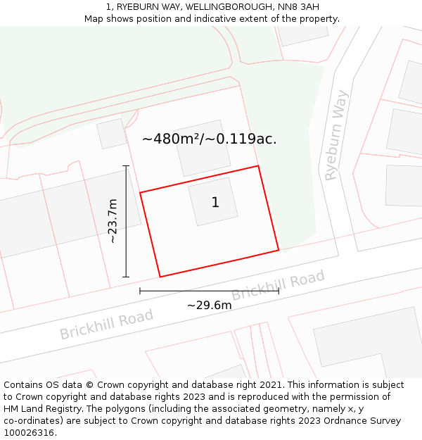 1, RYEBURN WAY, WELLINGBOROUGH, NN8 3AH: Plot and title map