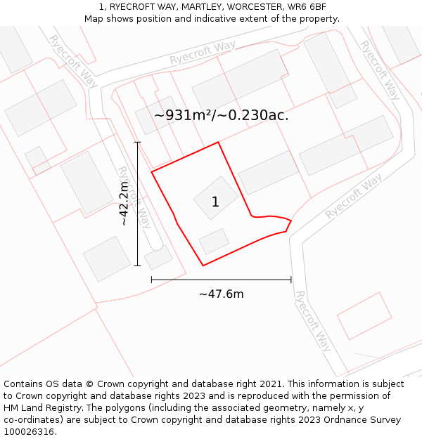 1, RYECROFT WAY, MARTLEY, WORCESTER, WR6 6BF: Plot and title map