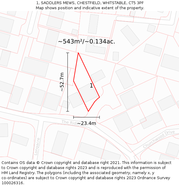 1, SADDLERS MEWS, CHESTFIELD, WHITSTABLE, CT5 3PF: Plot and title map