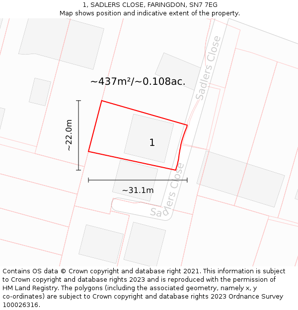 1, SADLERS CLOSE, FARINGDON, SN7 7EG: Plot and title map