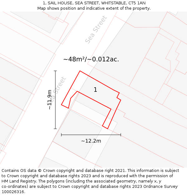 1, SAIL HOUSE, SEA STREET, WHITSTABLE, CT5 1AN: Plot and title map