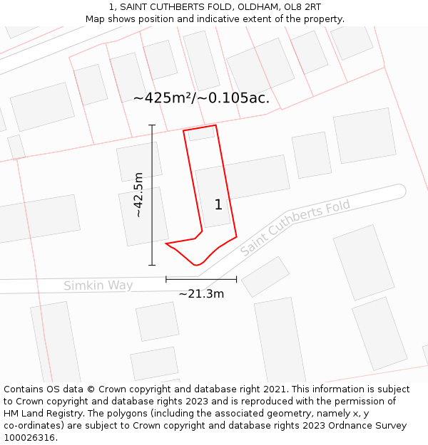 1, SAINT CUTHBERTS FOLD, OLDHAM, OL8 2RT: Plot and title map