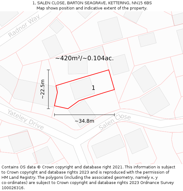 1, SALEN CLOSE, BARTON SEAGRAVE, KETTERING, NN15 6BS: Plot and title map