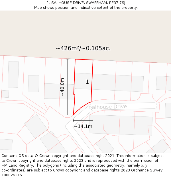 1, SALHOUSE DRIVE, SWAFFHAM, PE37 7SJ: Plot and title map