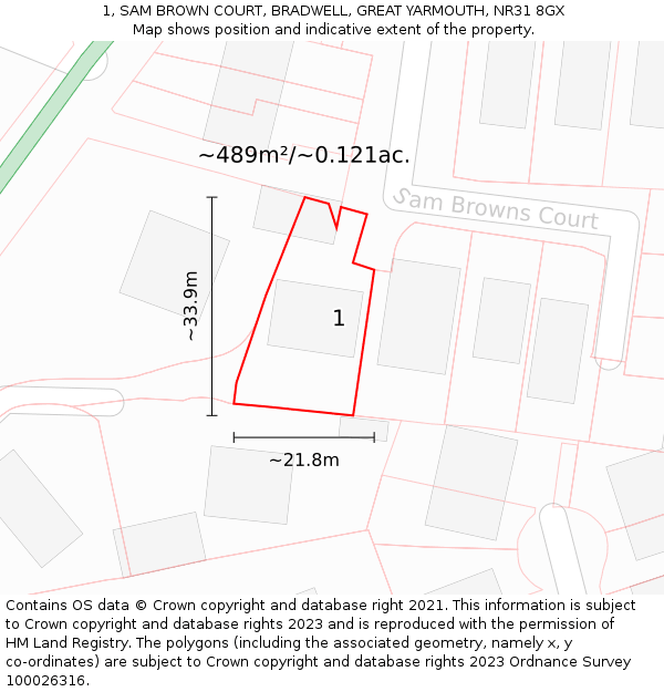 1, SAM BROWN COURT, BRADWELL, GREAT YARMOUTH, NR31 8GX: Plot and title map