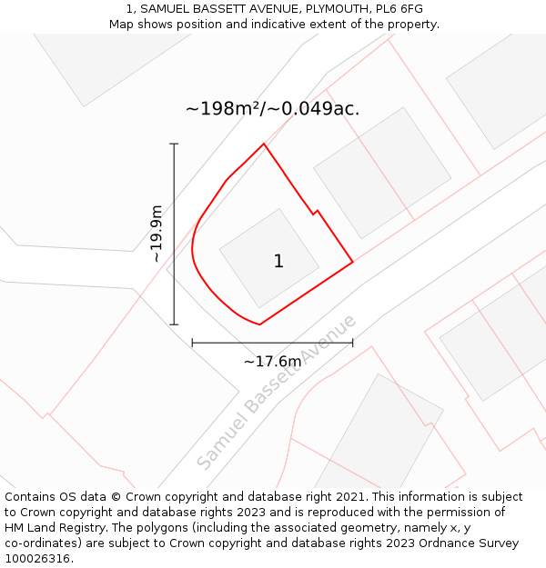 1, SAMUEL BASSETT AVENUE, PLYMOUTH, PL6 6FG: Plot and title map