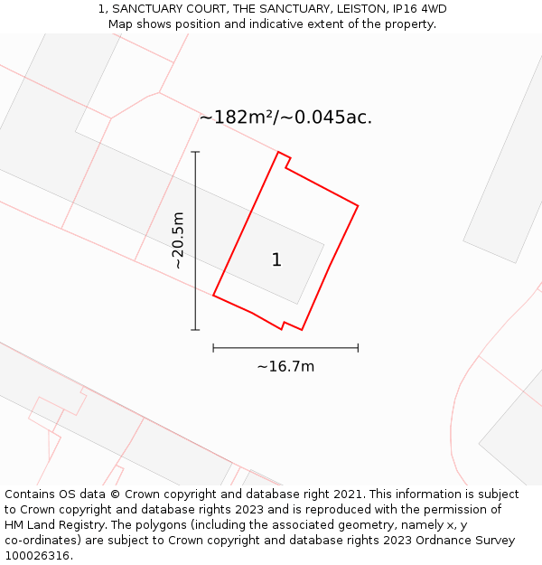 1, SANCTUARY COURT, THE SANCTUARY, LEISTON, IP16 4WD: Plot and title map