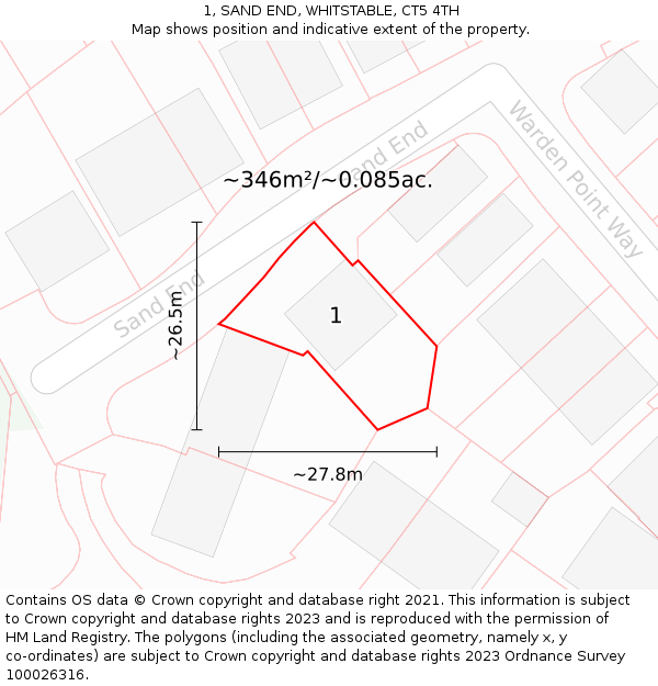 1, SAND END, WHITSTABLE, CT5 4TH: Plot and title map