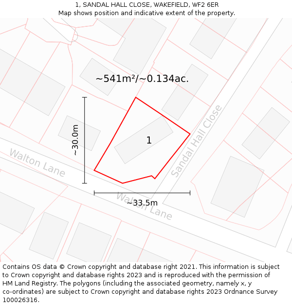 1, SANDAL HALL CLOSE, WAKEFIELD, WF2 6ER: Plot and title map