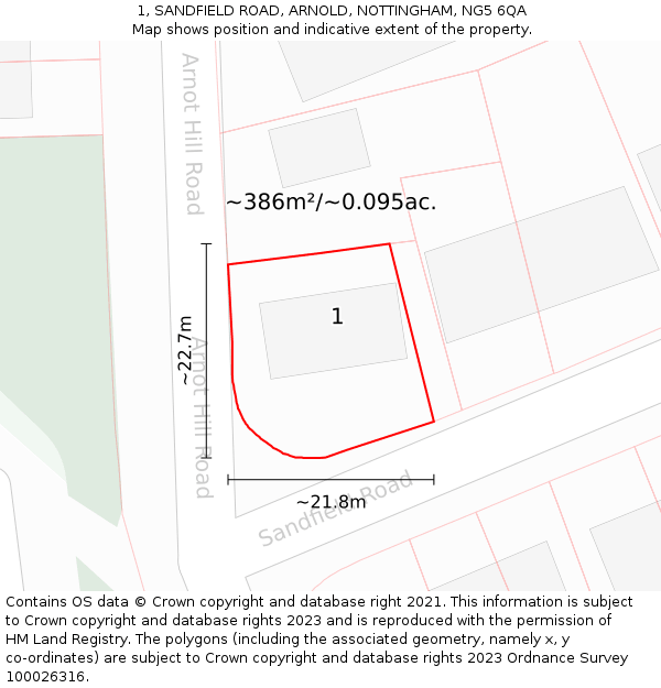 1, SANDFIELD ROAD, ARNOLD, NOTTINGHAM, NG5 6QA: Plot and title map