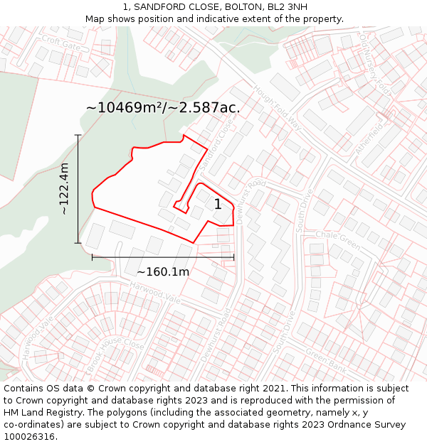 1, SANDFORD CLOSE, BOLTON, BL2 3NH: Plot and title map