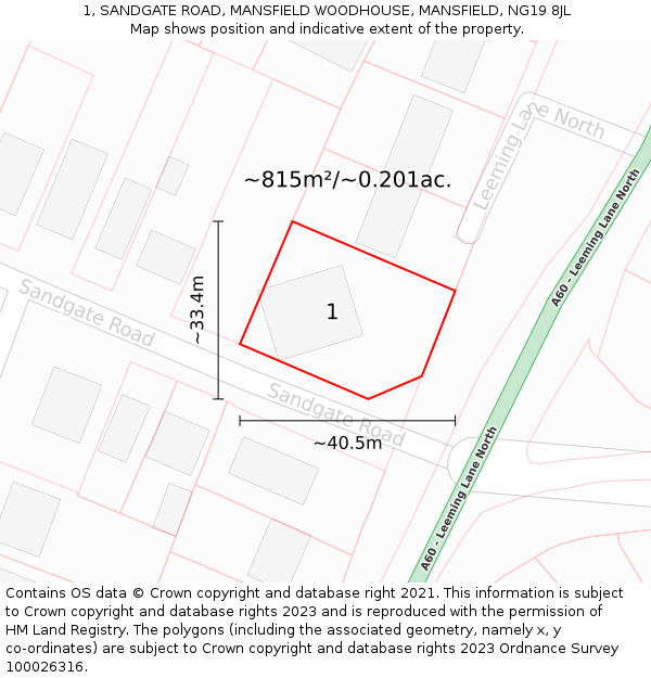 1, SANDGATE ROAD, MANSFIELD WOODHOUSE, MANSFIELD, NG19 8JL: Plot and title map