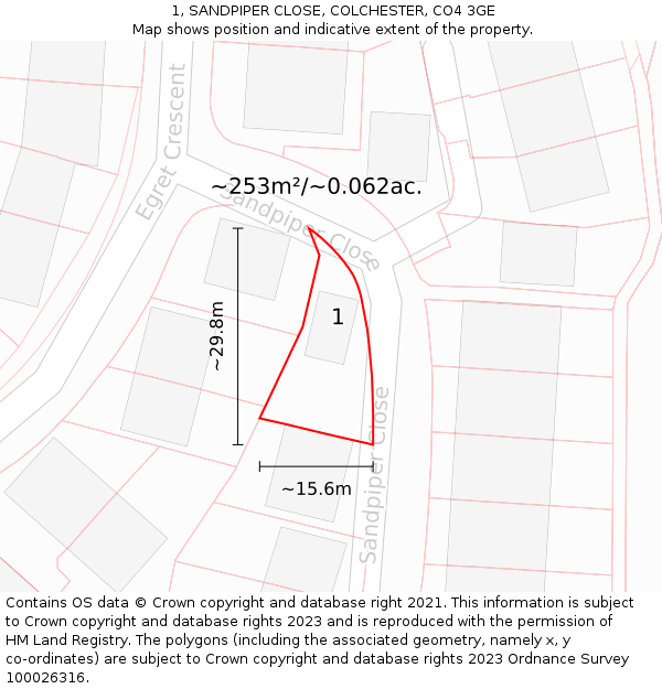 1, SANDPIPER CLOSE, COLCHESTER, CO4 3GE: Plot and title map