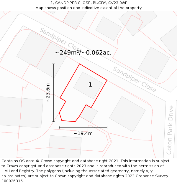 1, SANDPIPER CLOSE, RUGBY, CV23 0WP: Plot and title map