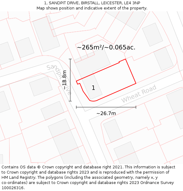 1, SANDPIT DRIVE, BIRSTALL, LEICESTER, LE4 3NP: Plot and title map