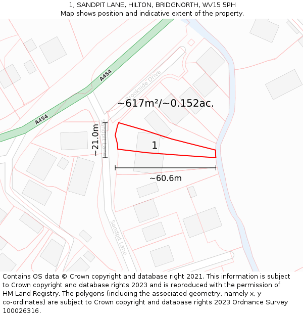 1, SANDPIT LANE, HILTON, BRIDGNORTH, WV15 5PH: Plot and title map